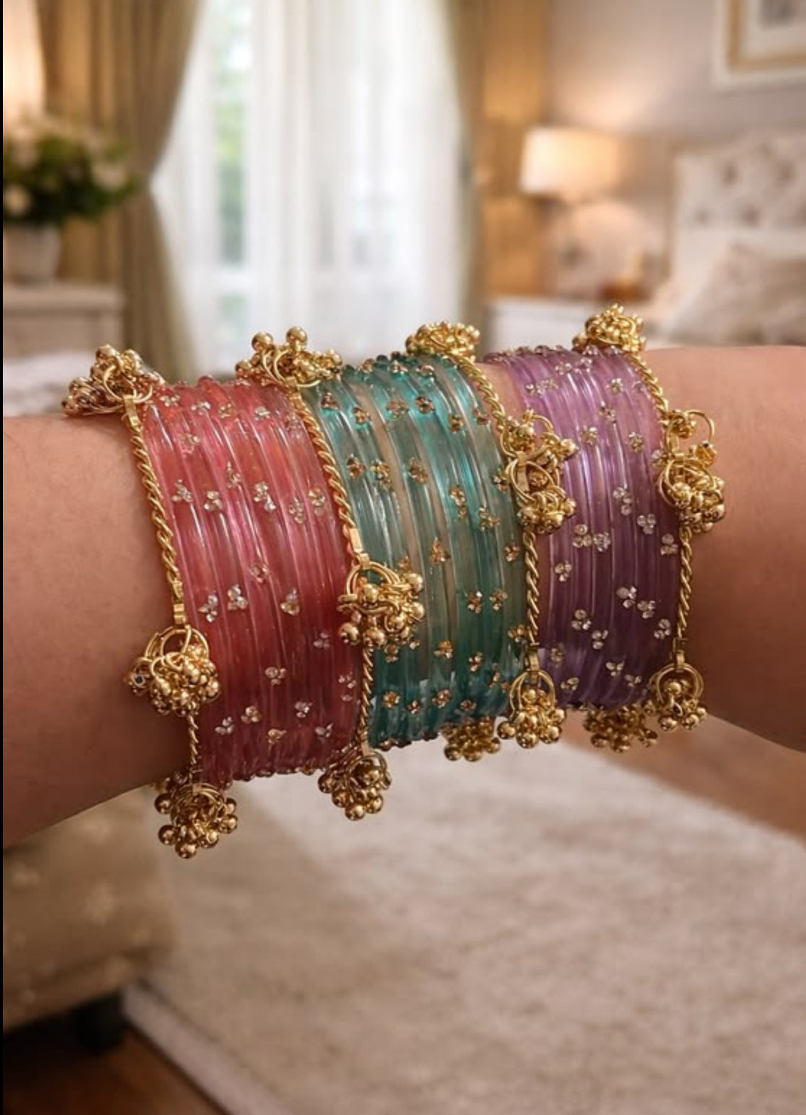 4 Dozen Diamond Bangles with 8 Ghungru Bangles